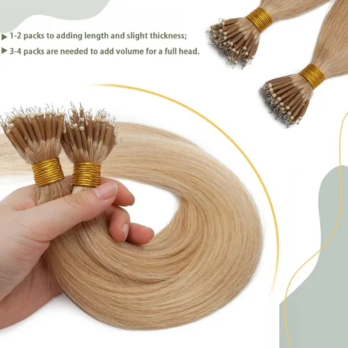Vista 163 de SEGO Extensiones de cabello humano con micro cuentas, extensiones de cabello humano con micro bucle, lacio, natural, fusión fría, 1.76 oz/paquete