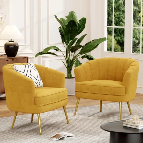 Vista 20 de Silla de acento de terciopelo Andeworld, silla de sofá individual moderna tapizada, sillón de club barrel cómodo para sala de estar con patas