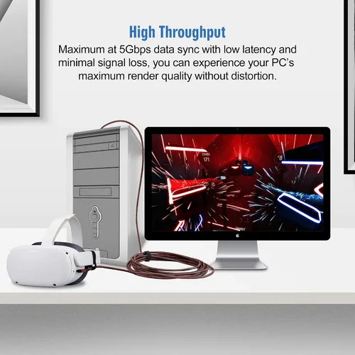 Vista 4 de Kuject - Cable Link USB 30 tipo A a C de 16 pies de largo compatible con Oculus Quest 2 cable de carga largo hecho de nailon trenzado
