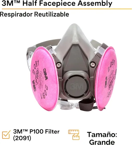 Vista 7 de Mascarilla respiratoria de protección P100 de medio rostro marca 3M. Respirador reutilizable (AAD)