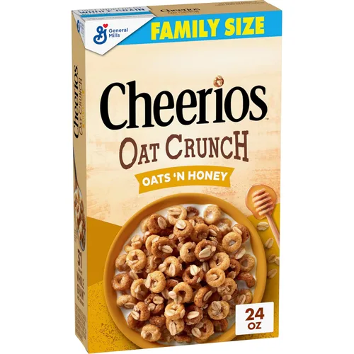 Vista 9 de Cheerios Oat Crunch Oats 'N Honey Cereal para desayuno, hecho con grano entero, tamaño grande, 18.2 onzas