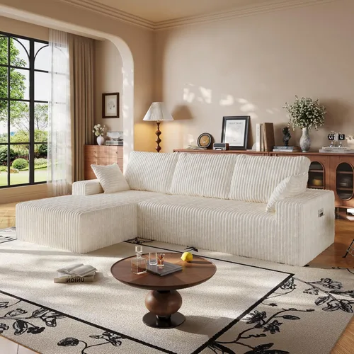 Vista 23 de Sofá seccional en forma de U de 108 pulgadas con otomana, sofá seccional modular de pana con asiento profundo, sofá modular moderno en forma de L