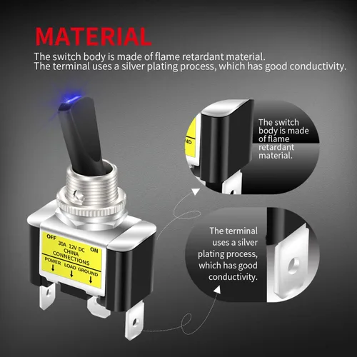 Vista 4 de DaierTek Interruptor de palanca con luz LED azul de 12 V, 30 amperios, 12 voltios, interruptor de palanca SPST ON Off 2 posiciones 3pin