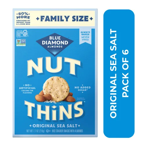 Vista 4 de Blue Diamond Almonds Nut-Thins Galletas Crujientes Sin Gluten, Original, Tamaño Familiar, 7.7 oz (Paquete de 6)