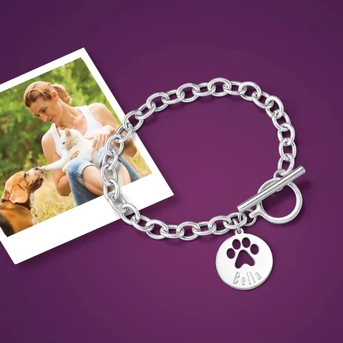Vista 7 de Ross-Simons Sterling Silver Personalized Paw Print Cut-Out Charm Bracelet