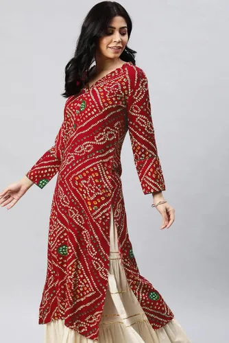 Vista 2 de Chandrakala Kurti estampado para mujer, (K238-P)