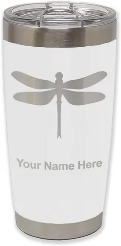 Vista 34 de LaserGram Vaso aislado al vacío de 20 onzas, libélula, grabado personalizado incluido (negro)