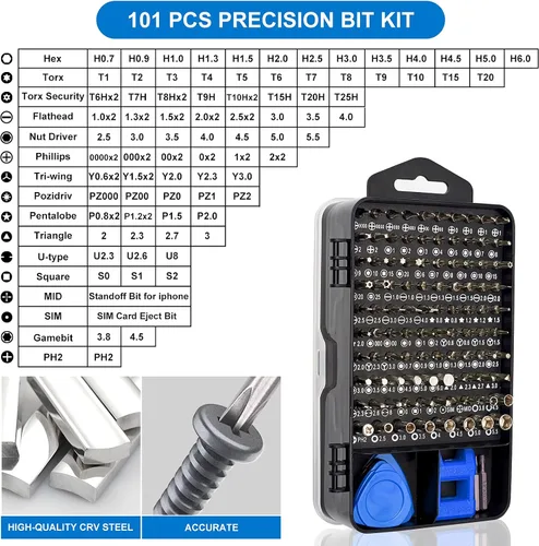 Vista 7 de STREBITO Juego de destornilladores magnéticos de precisión de 124 piezas con 101 bits, para computadora, laptop, teléfono celular, PC, MacBook