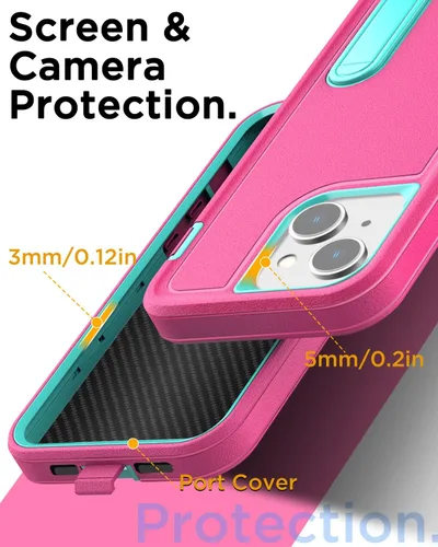 Vista 6 de AICase Funda para iPhone 13 con soporte integrado con protector de pantalla de vidrio + lente de cámara, resistente protección contra caídas, cuerpo