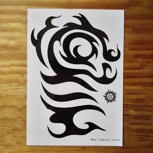 Vista 4 de Tatuajes temporales grandes negros, calcomanía de tatuaje de tótem tribal grande para hombres y mujeres, maquillaje de arte corporal, tatuaje falso