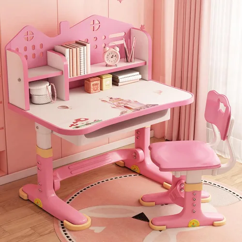 Vista 10 de Juego de escritorio y silla ajustable para niños con almacenamiento, cajones, estantería, mesa de escritura y tareas para niños y niñas, escritorio