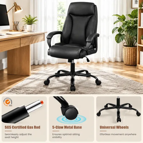 Vista 6 de POWERSTONE Silla de oficina ejecutiva grande y alta, silla de escritorio para computadora, silla giratoria ajustable de cuero con reposabrazos