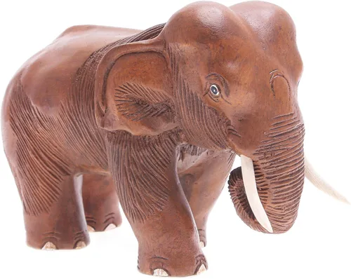 Vista 3 de NOVICA Árbol de lluvia tallado a mano de color marrón natural y zoológico de safari de madera de marfil, 6.5 pulgadas de alto, elefante majestuoso