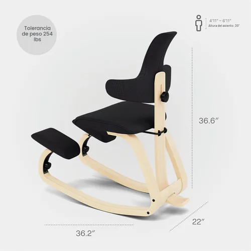 Vista 3 de Varier ThatSit Balans Silla ergonómica ajustable con respaldo, 10 años de garantía limitada, diseñada por Peter Opsvik, color natural/negro