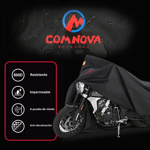 Vista 6 de Comnova - Funda para motocicleta de 81 pulgadas, 600D, impermeable, con orificio de bloqueo, ajuste universal para Harley, Honda, Kawasaki Negro