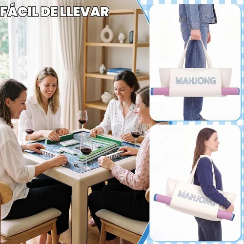 Vista 6 de Geetery Juego de 3 bolsas Mahjong para azulejos americanos y estante Beige
