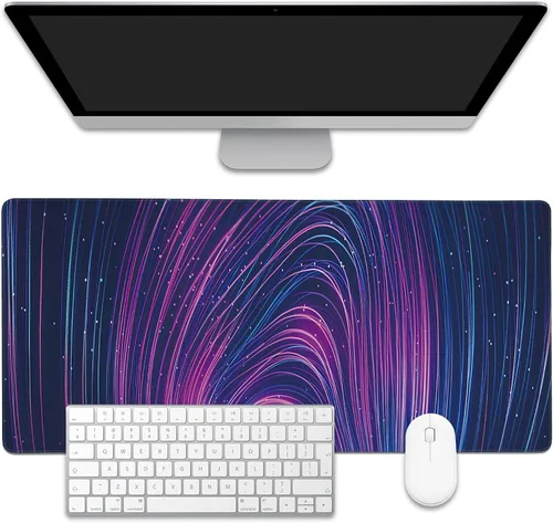 Vista 16 de Alfombrilla para mouse, estilo de línea de arte dorada abstracta para escritorio, almohadilla de escritorio con base antideslizante y borde cosido