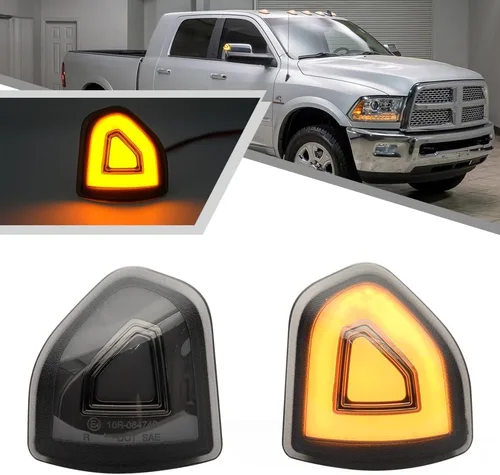 Vista 12 de 2 piezas de luz LED anaranjada para espejo y señal de giro para Dodge Ram 1500 2500 3500 4500 5500 2010-2018 Luz de señal de giro para espejo Lente