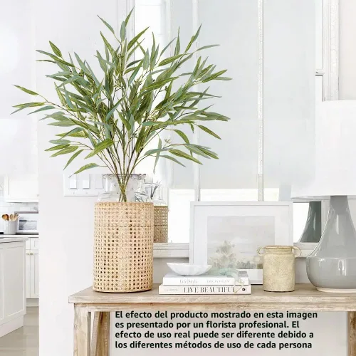 Vista 6 de Melorca&Guilla Plantas artificiales, 3 tallos de eucalipto falsos verdes de 39 pulgadas, ramas sintéticas para jarrón, ramas artificiales
