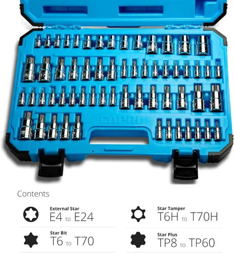 Vista 9 de Capri Tools CP30031 Master Torx Star Juego de Llaves de Vaso, 60 Piezas, Plateado