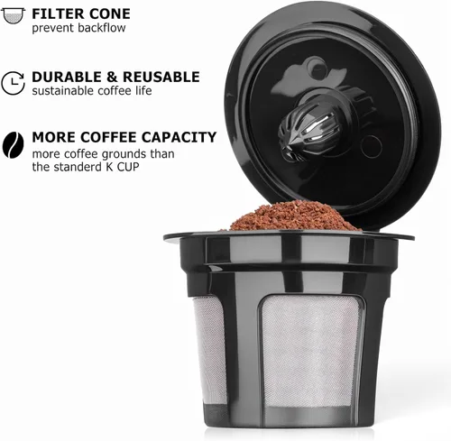 Vista 3 de Paquete de 4 tazas K reutilizables para cafeteras Keurig 2.0 y 1.0, cápsulas de café recargables universales compatibles con Keurig K-Mini, Duo