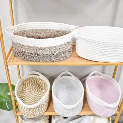 Vista 7 de ABenkle Cesta Pequeña con Asas - Contenedor de Almacenamiento Tejido de Cuerda Decorativo Duradero Cubo Organizador de Estante, Cesta de Regalo