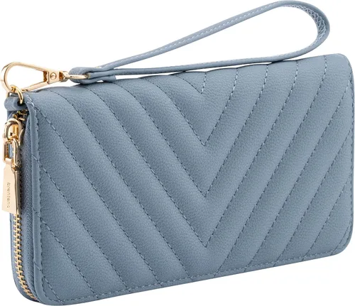 Vista 12 de Brentano Cartera delgada de cuero vegano con cremallera única bordada Chevron con correa extraíble para la muñeca Beige almendra