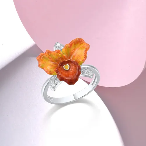 Vista 3 de Santuzza Anillo de plata de ley 925 con diseño de flores esmaltadas para mujer