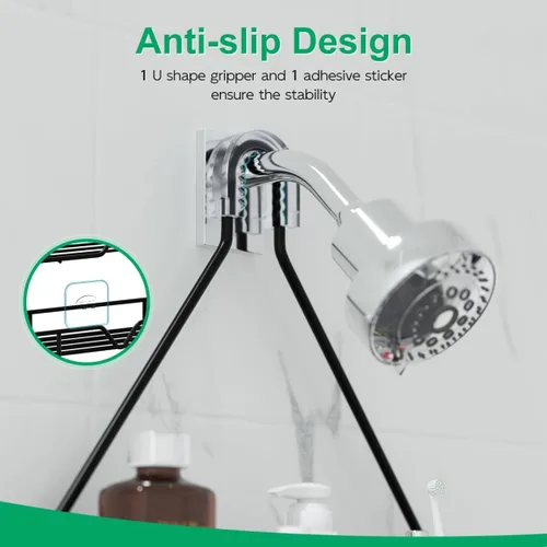 Vista 2 de TreeLen Organizador de ducha colgante estante de ducha sobre cabezal de ducha negro, colgador de baño para champú, navaja y jabón