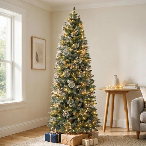 Vista 13 de Árbol de Navidad preiluminado con lápiz delgado de 6 pies con 10 200 luces LED blancas cálidas y multicolor, 544 puntas de ramas, pedal de pie Basic