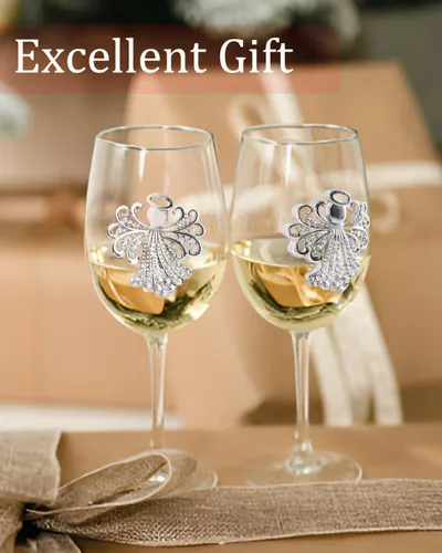 Vista 5 de Bdor Juego de 2 copas de vino de Navidad con tallo de 19 onzas, cristalería navideña, copas de ángel con joyas, copas de cóctel de Navidad