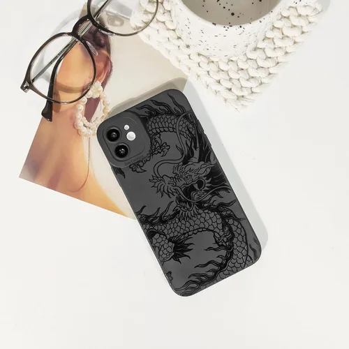 Vista 2 de Lovmooful Funda compatible con iPhone 11, diseño de dragón negro, suave TPU a prueba de golpes, para iPhone 11, dragón grande