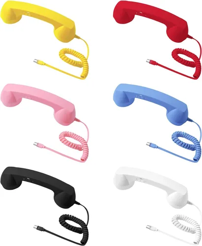 Vista 6 de Auricular retro para teléfono, teléfono fijo, receptor de teléfono retro con botón de respuesta tipo C, cable de conexión con altavoces y control