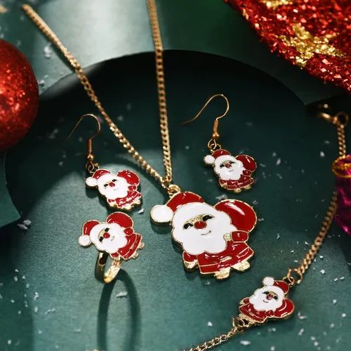 Vista 3 de NOKMIT Christmas Jewelry Set for Women Girls Xmas Necklace Earrings Bracelets Ring Set Santa Elk Reindeer Christmas Tree Holiday Jewelry Gifts