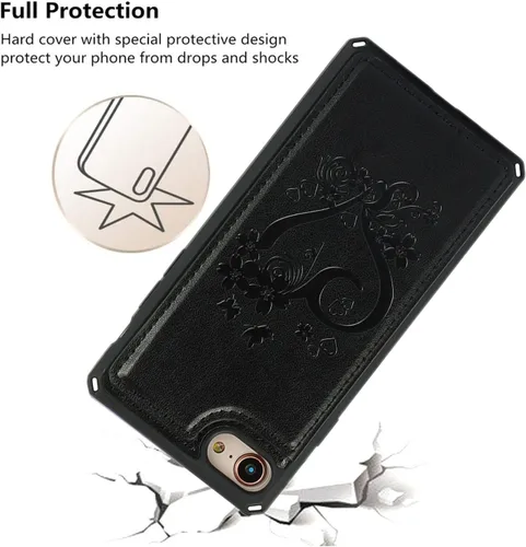 Vista 7 de iCoverCase Funda compatible con iPhone SE 2022/SE 2020/7/8 con soporte para tarjetas, funda tipo cartera para mujer, con bloqueo RFID en relieve