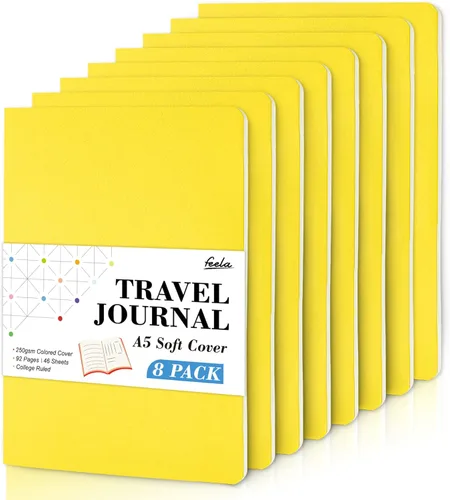 Vista 20 de Feela - Paquete de 8 cuadernos de tapa blanda en masa, cuadernos universitarios rayados para el trabajo, cuaderno de viaje rayado para mujeres
