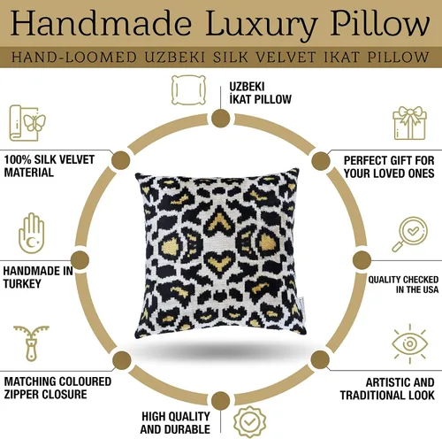 Vista 2 de Almohada decorativa hecha a mano de leopardo con funda de cojín rellena de plumón, estampado de tigre dorado marfil, funda de cojín cuadrada de seda