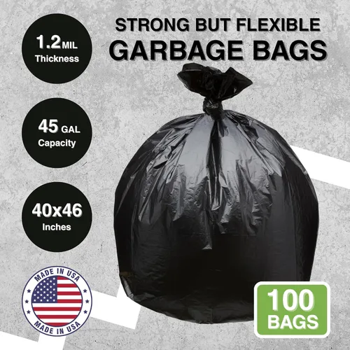 Vista 2 de Top Knot Bags Bolsa de basura de 45 galones, 40 x 46 pulgadas, 1.2 mil, color negro, 100 unidades, 40 galones, 41 galones, 42 galones, 43 galones