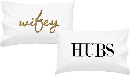 Vista 11 de Oh, Susannah Hubs Wifey - Fundas de almohada negras para parejas (2 fundas de almohada de 20 x 30 pulgadas, tamaño estándar/queen) ideal para boda