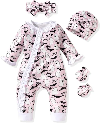 Vista 8 de Aalizzwell Mameluco para bebés niñas, traje de otoño invierno con accesorios Guepardo
