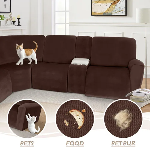 Vista 528 de Arfntevss Fundas de sofá seccional reclinable de terciopelo, Funda de sofá seccional de esquina para sofá reclinable, Funda elástica suave