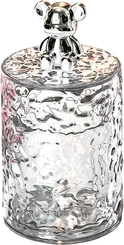 Vista 4 de Soporte cuadrado apilable de bolas de algodón acrílico, soporte para Q-tip Dispensador de hisopos de baño (paquete de 3)