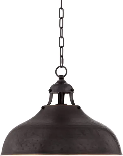 Vista 2 de Franklin Iron Works Essex - Lámpara colgante colgante de bronce teñido de 16 pulgadas de ancho, pantalla de cúpula rústica industrial para comedor