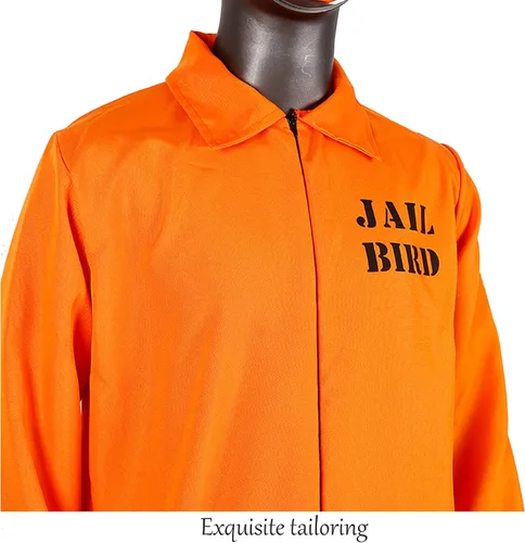 Vista 6 de Disfraz de prisionero naranja para adultos, disfraces de Halloween para mujeres y hombres, overol de recluso, cosplay penitenciario, fiesta