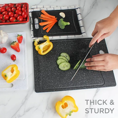 Vista 5 de COOK WITH COLOR Kitchen Essentials - Juego de tazones para mezclar con tapas y 3 tablas de cortar gruesas en blanco y negro
