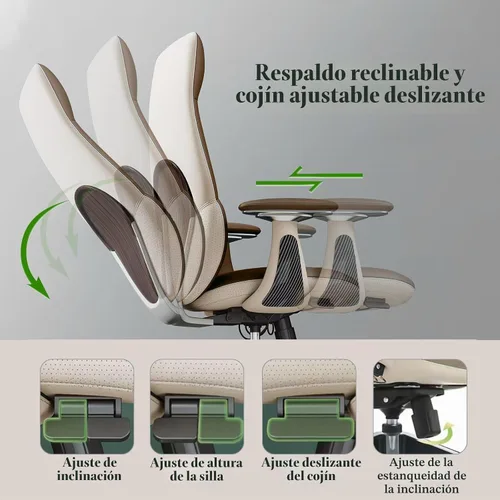 Vista 4 de Silla ejecutiva ergonómica de cuero genuino, respaldo alto de 400 libras