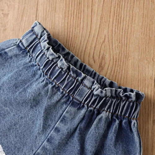 Vista 5 de ODIMAME Conjunto de ropa para bebé niña con encaje blanco + jeans rasgados + diadema, conjunto de ropa de verano de 3 piezas