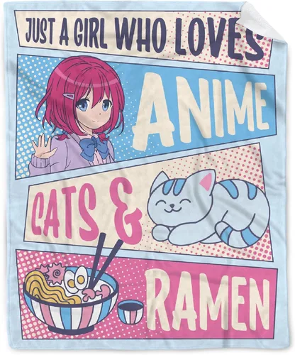 Vista 10 de Manta de anime de regalo para niñas, decoración de anime Kawaii para mujeres, manta de franela de dibujo de anime Ramen Boba, cosas para amantes