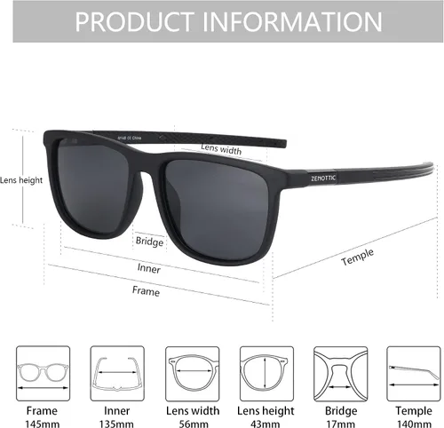 Vista 5 de ZENOTTIC - Lentes de sol polarizados cuadrados para hombre, marco TR90 ligero, 100% bloqueo UV, para conducir, pesca, golf, deportes