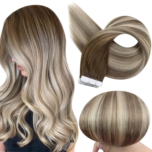 Vista 25 de Full Shine - Extensiones de cabello humano con cinta adhesiva, 10 pulgadas, sin costuras, color 1 negro azabache de 1.06 oz, cinta invisible
